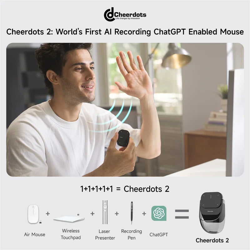 Cheerdots 2 Detachable Air Mouse Touchpad Pocket AI Recording Chatgpt Silent Wireless Mouse Business Office Mouse Gaming Mouse