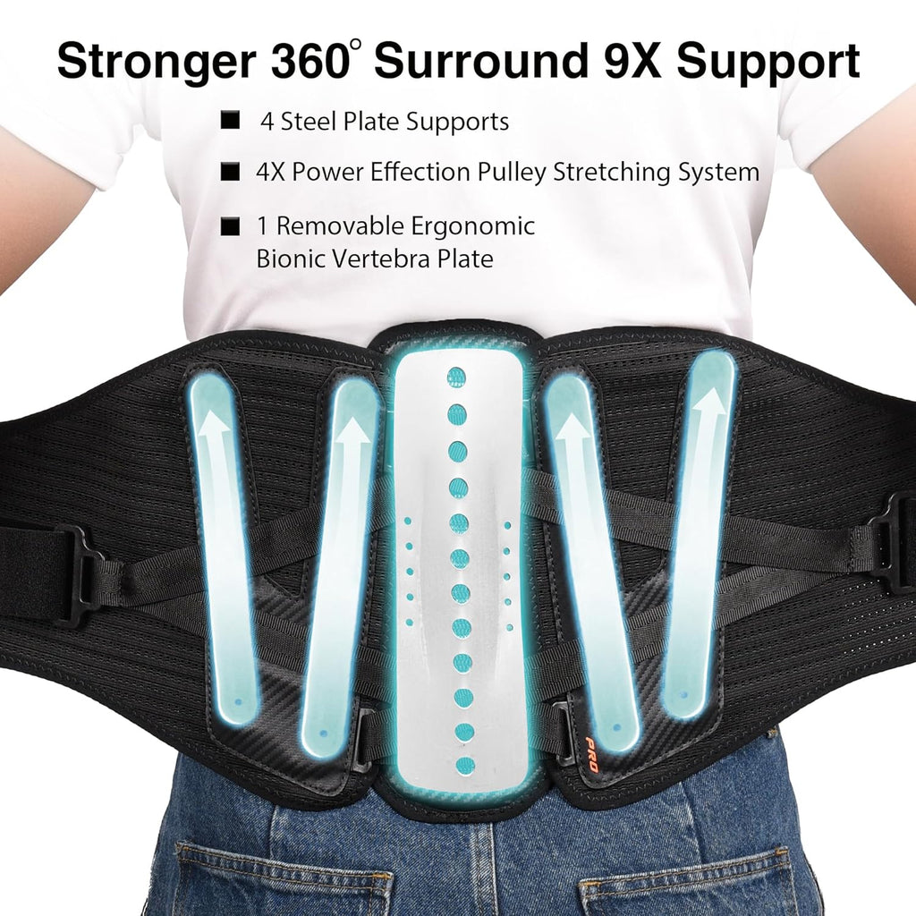 TIMTAKBO Wide and Strong Back Brace for Lower Back Pain Relief,Back Support Brace for Men and Women with Removable Ergonomic Bionic Vertebra Plate,For Herniated Disc, Sciatica,Scoliosis-（Medium）