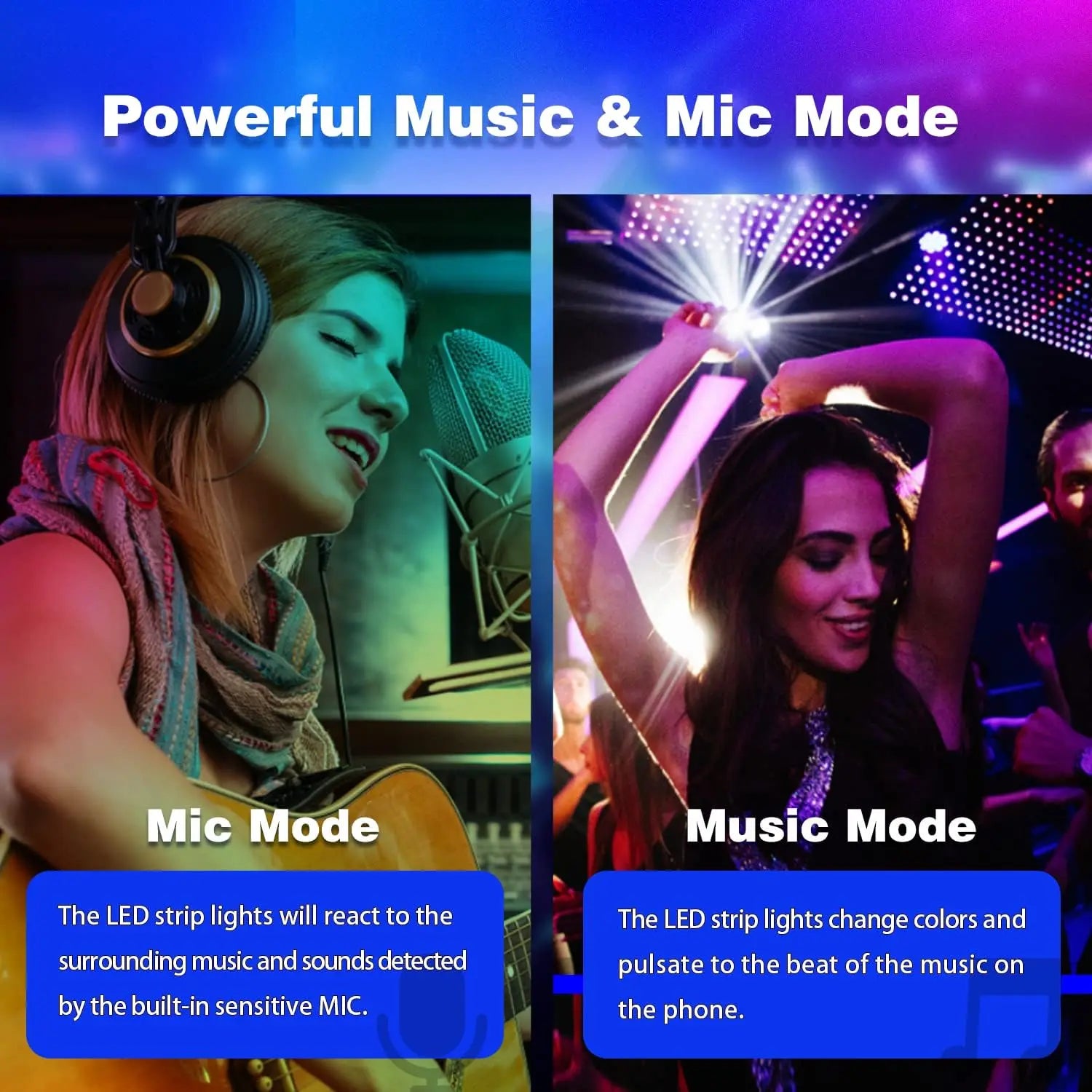 KEXU Smart LED Strip Lights, App-Controlled Music Sync Led Lights RGB Color-Changing Led Light Strip with Timer, Lights for Bedroom Home Decoration, Household Items & Cool Room Gadgets Rainbow Led Backlight Dimmable Led Lighting