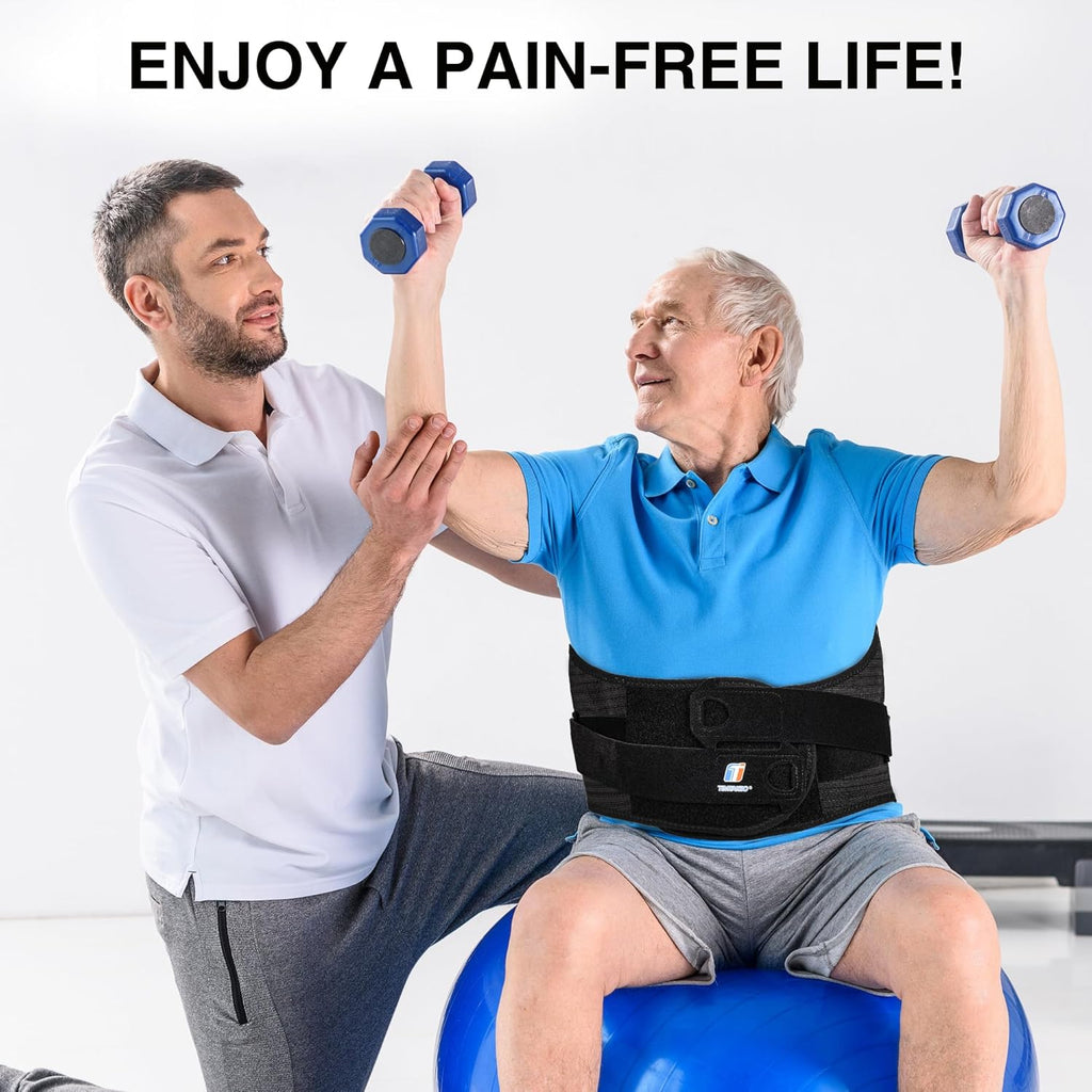 TIMTAKBO Wide and Strong Back Brace for Lower Back Pain Relief,Back Support Brace for Men and Women with Removable Ergonomic Bionic Vertebra Plate,For Herniated Disc, Sciatica,Scoliosis-（Medium）